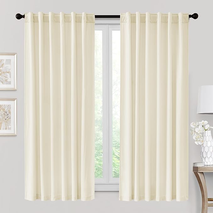 RYB HOME Velvet Room Darkening Curtains for Living Room 72 inches Long | Thermal Insulated, Privacy UV Heat Blocking, Noise Reducing, Drapes for Kids Room Sunroom, Cream White, W52 x L72, 2 Panels