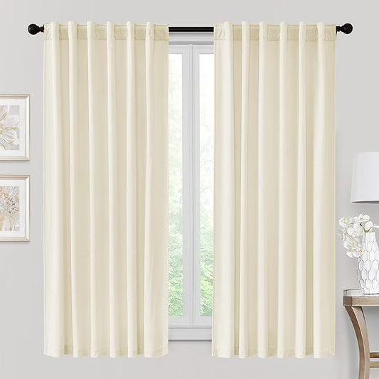 RYB HOME Velvet Room Darkening Curtains for Living Room 72 inches Long | Thermal Insulated, Privacy UV Heat Blocking, Noise Reducing, Drapes for Kids Room Sunroom, Cream White, W52 x L72, 2 Panels
