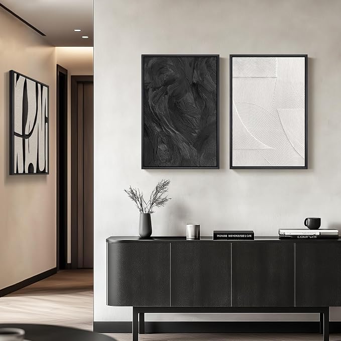 Framed Black and White Modern Abstract Wall Art set, 3 Piece Canvas Prints | Modern Pictures, Black and White Artwork for Walls , Minimalist Canvas Prints, Bedroom Office Paintings Wall Decor,16x24 Inch