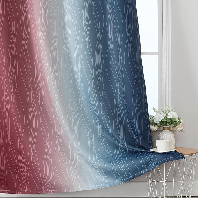 Navy Blue and Burgundy Red Ombre Blackout Curtains for Bedroom 84 Inch Long | Estelar Textiler Room Darkening Curtains for Living Room,Energy Saving,Thermal Insulated Grommet Window Drapes,52x84,2 Panels