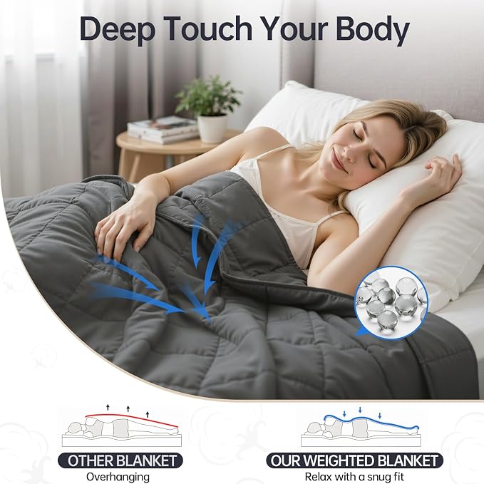 HCOIW Weighted Blanket for Adults 15 LB 60” x 80” Queen Size Heavy Blanket | Weighted blanket featuring premium glass bead fill, balanced grid stitching, airy cotton, cool touch & deep sleep support