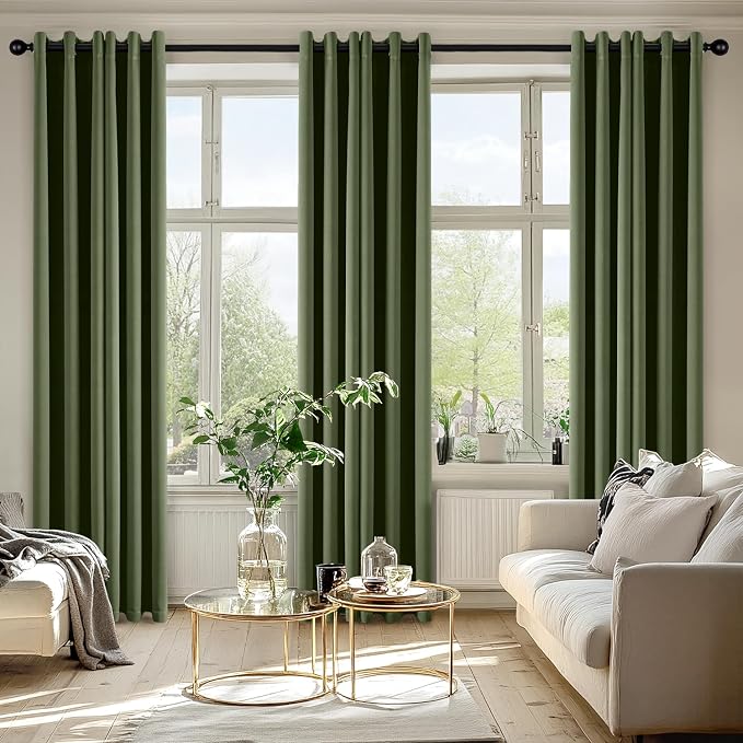 MIULEE Blackout Curtains for Bedroom 2 Panels 34 x 72 Inch Long Olive Green | Thermal Insulated, Living Room Darkening Grommet Drapes, Noise Reducing, Light Blocking Window Treatments