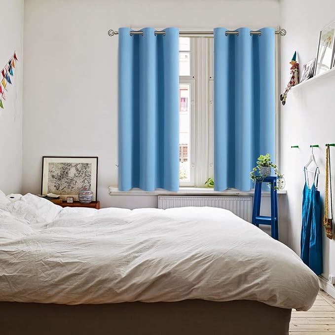 BGment Short Curtains for Small Window 45 Inch Long - Sky Blue 2 Panels | Grommet top, Room Darkening, Sunblock, Thermal Insulated, Window Drapes for Kitchen, 38x45 Inch