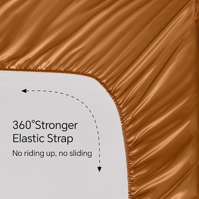 BEDELITE Satin Sheets Queen Size Bed Set, Burnt Orange, 4 Pieces | Luxury Silky Bed Sheets, 15 Inch Deep Pocket, Similar to Silk, Soft and Cooling, Reduces Friction, Gentle on Hair and Skin