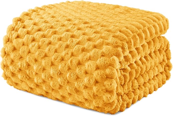 Exclusivo Mezcla 3D Fleece Twin Size Blanket for Bed, Mustard Yellow | Extra Soft Fuzzy Plush Lightweight Bed Blankets, Cozy Fluffy Decorative Blankets for All Seasons, 60x80 Inches