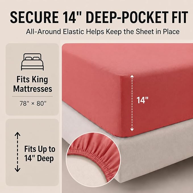 King Size Comforter Set Coral - 7 Pieces Bed in a Bag | OEKO-TEX Certified, All-Season, Bedroom, Guest Room, Down-Alternative Comforter + Flat & Fitted Sheets + 4 Pillowcases