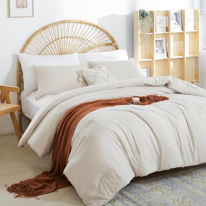 weigelia Beige Comforter Set Twin Size, All Season Lightweight Bedding Set | Soft Microfiber Twin Comforter Set, Machine Washable, Solid Color Bed Set (1 Comforter, 1 Pillowcase)