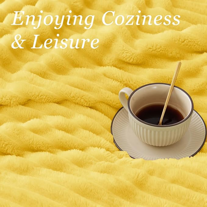 BEDELITE Ribbed Twin Blanket for Couch & Bed, Custard Yellow, 60"x80" | Ultra-Soft Plush Fleece, Cozy, Warm Yet Lightweight, Ribbed Texture, Home Decor, Machine Washable, Giftable, All-Season Use