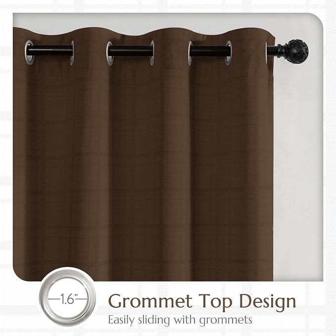 Beauoop Brown Plaid Jacquard Blackout Curtains for Bedroom 52x63 2 Panels | Gingham Checkered Room Darkening Drapes for Living Room 63 Inch Long Thermal Insulated Soundproof Window treatment Grommet