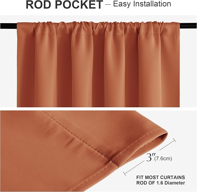 PONY DANCE Burnt Orange Blackout Curtains 2 Panels Set, 72 inch Length Thermal Insulated Rod Pocket Room Darkening Window Drapes for Bedroom/Living Room, 42 inches Wide