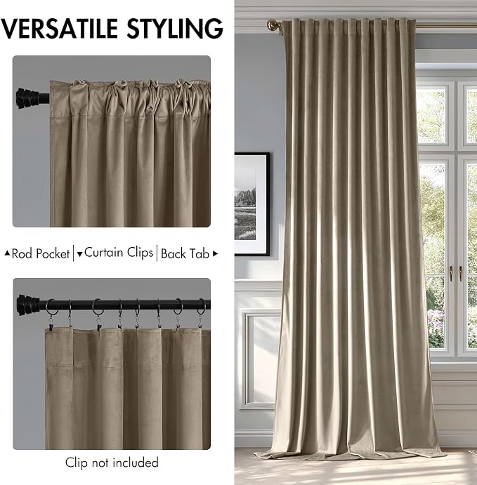 MIULEE Taupe Velvet Curtains 52x84 inches Luxury Blackout Curtains | Thermal Insulated, Super Soft Window Drapes for Bedroom Living Room, Rod Pocket & Back Tab