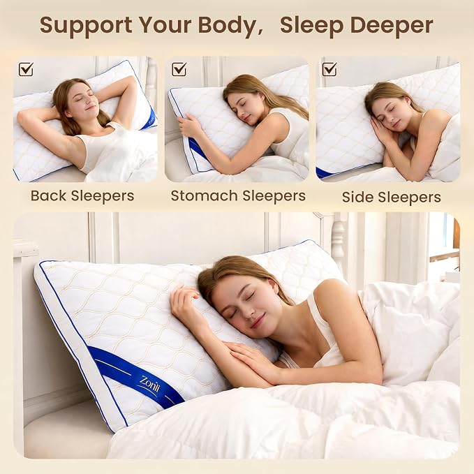 ZonLi Long Body Pillow for Adults, Gold Thread Quilted Gourd Pattern Cover, Soft Durable Adjustable Shredded Memory Foam, Comes with Extra 7 Oz Shredded Foam, Ideal for Side Sleepers, White