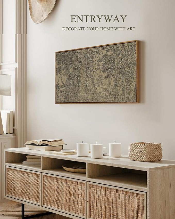 InSimSea Extra Large Framed Vintage Wall Art, Rustic Forest Sketch, 20x40In | Living Room Country Farmhouse Decor, Landscape Canvas Prints, Retro Trees Long Picture for Bedroom Above of Bed