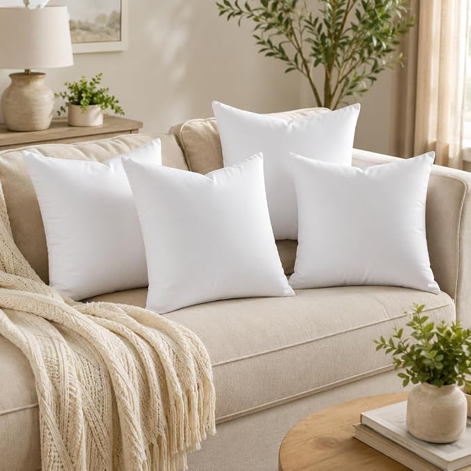 Calibrate Timing 20 x 20 inches Pillow Inserts, Set of 4 Hypoallergenic Brushed Microfiber Liner Down Alternative Filled Square Cushion Throw Pillow