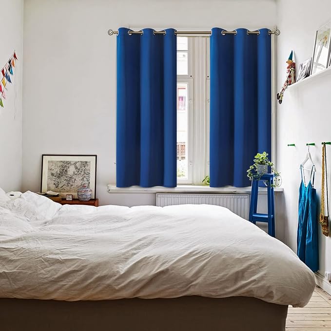 BGment Short Curtains for Small Window 45 Inch Long - Royal Blue 2 Panels | Grommet top, Blackout, Room Darkening, Sunblock, Thermal Insulated, Window Drapes for Kitchen, 38x45 Inch