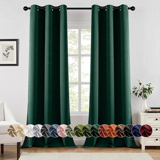 MIULEE Blackout Curtains for Bedroom 2 Panel 40 x 96 Inch Long Hunter Green | Thermal Insulated, Living Room Darkening Grommet Drapes, Noise Reducing, Light Blocking Window Treatments