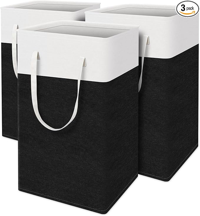 TasticTotes Laundry Basket 3-Pack, Laundry Hamper, 88L-Black | Clothes Laundry Hamper, Collapsible Laundry Basket, Freestanding laundry hamper with Handles for Home or Dorm