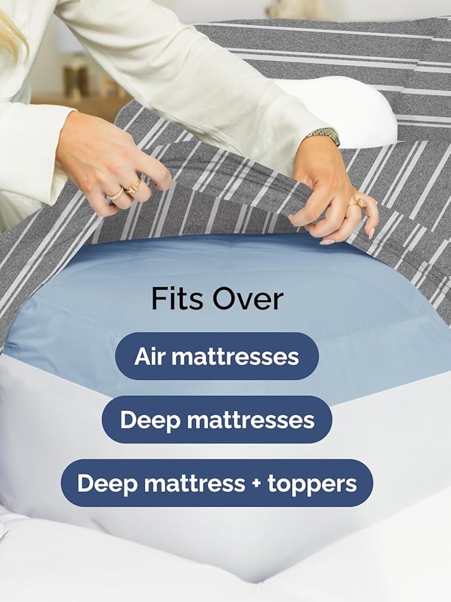 Extra Deep Twin Sheet Set - 3 Piece Breathable & Cooling - Grey Stripes | Easily Fits 18 to 24 inch Mattress - Ultra Soft, Wrinkle & Fade Free with Extra Deep Pockets - Comfy Hotel Luxury Bedding