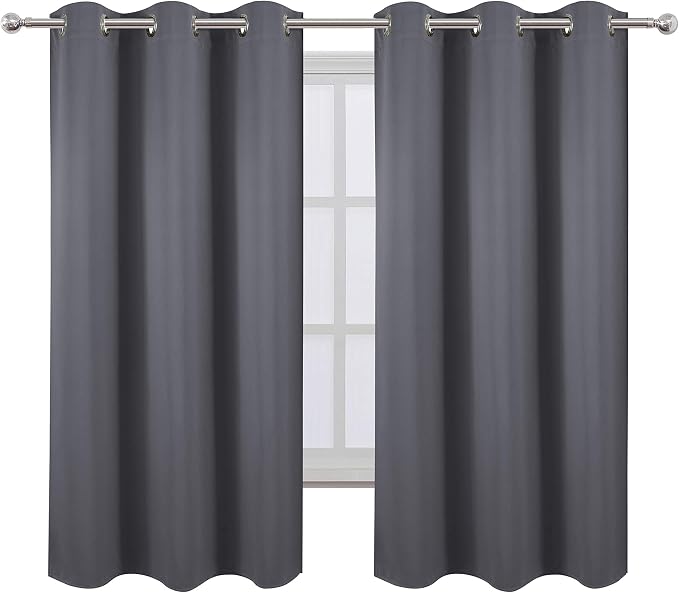 Grey Thermal Blackout Curtains/38 x 63 Inch/Set of 2 Panels Room Darkening Curtains for Bedroom
