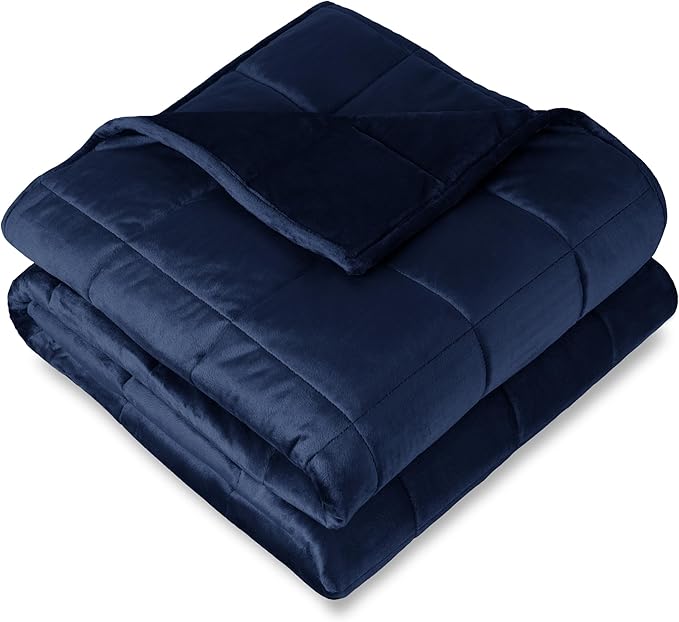 Bare Home Minky Fleece Weighted Blanket (Dark Blue, 60"x80" 17lbs) | Queen Size for Adults, Minky Fleece, Premium Heavy Blanket Nontoxic Glass Beads