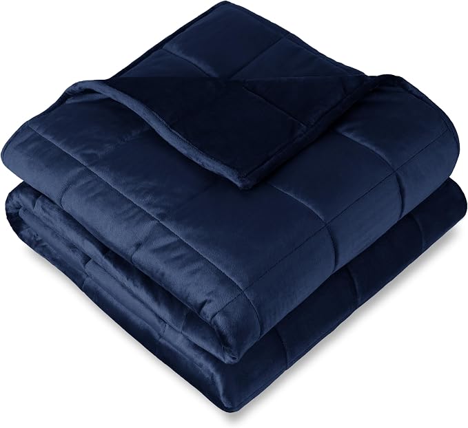 Bare Home Minky Fleece Weighted Blanket (Dark Blue, 48"x72" 15lbs) | Full or Queen Size for Adults, Minky Fleece, Premium Heavy Blanket Nontoxic Glass Beads
