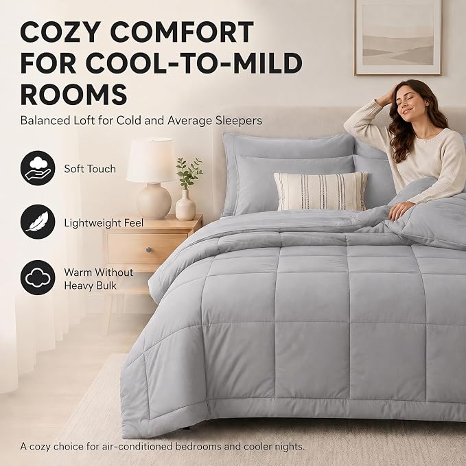 California King Comforter Set French Grey - 7 Pieces Bed in a Bag | OEKO-TEX Certified, All-Season, Bedroom, Guest Room, Down-Alternative Comforter + Flat & Fitted Sheets + 4 Pillowcases