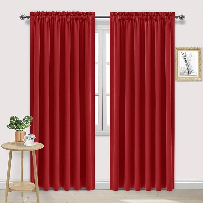 DWCN Wide Blackout Curtains for Bedroom Living Room 70 x 84 Inch Long Red | 2 Panels Set, Room Darkening, Thermal Insulated, Light Blocking, Rod Pocket Drapes, Noise Reducing Window Treatments