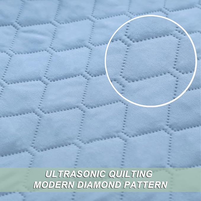 Exclusivo Mezcla Reversible King Size Quilt Bedding Set, Sky Blue | Lightweight Bedspreads with 2 Pillow Shams, Soft Microfiber, All Season Bed Coverlets for Bedroom Guest Room, 104x96 Inch