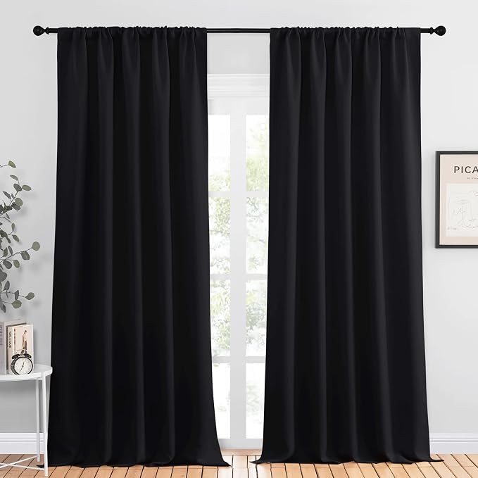 NICETOWN Black Out Window Curtains - Solid Home Decor Thermal Insulated Blackout Drapes/Draperies for Bedroom, Privacy Assured Window Treatment (2 Panels, 52 inches Wide by 95 inches Long)
