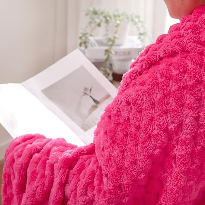Puncuntex Hot Pink Throw Blanket 90"×90"inches Fuzzy 3D Jacquard Decorative | Flannel Fleece Super Soft Plush Cozy Blanket for Couch Sofa Chair Lightweight