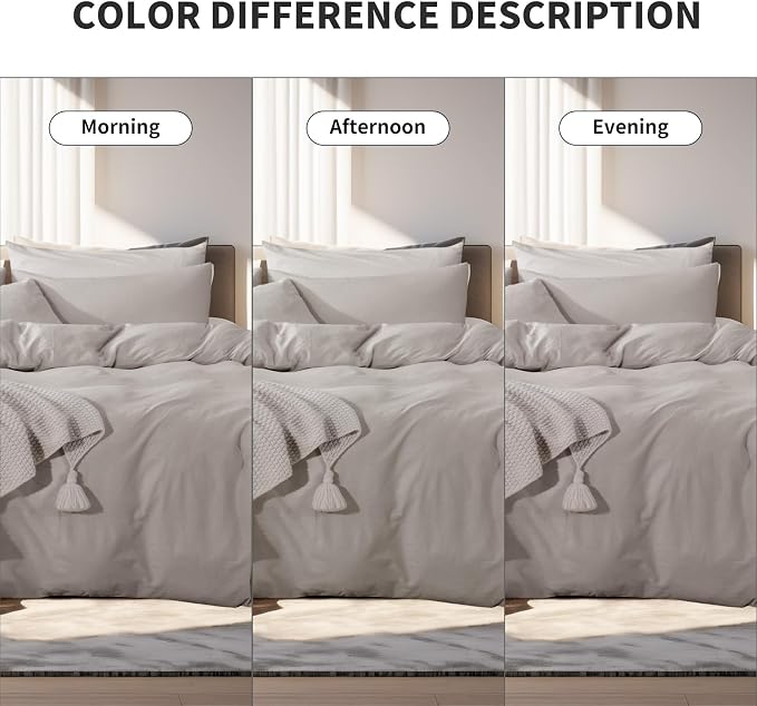 NEXHOME PRO Duvet Cover Queen Size, 100% Washed Cotton Orgnic Linen Like Textured Breathable Durable Comfy, Cream Grey