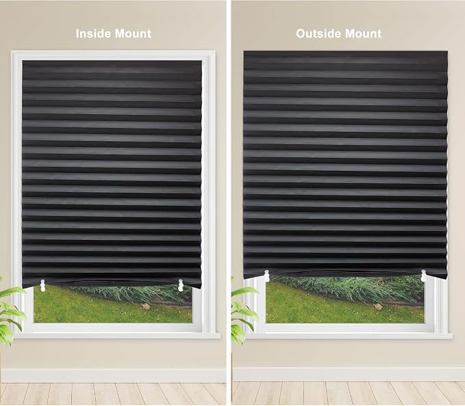 MYshade 6 Pack Temporary Blackout Paper Shades for Windows,Paper Pleated Blinds with Adhesive,No Tools No Drilling Free Cut Size Temporary Room Darkening Shades(Black, 24" W x 72" H)
