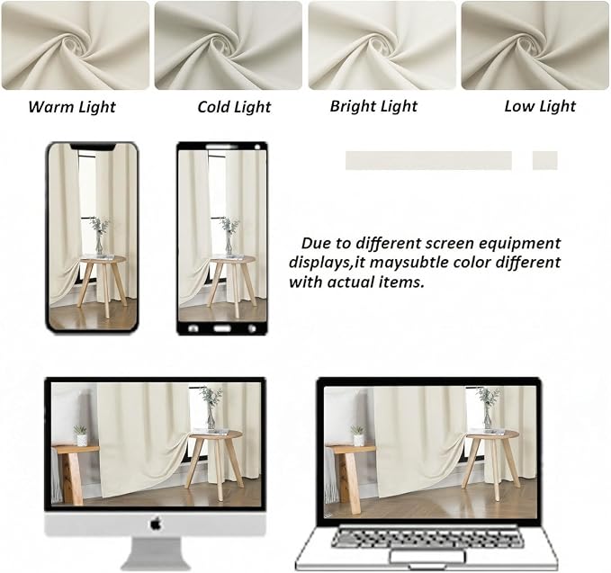 Simplebrand Ava Light Beige Light Filtering Curtains for Bedroom 84 Inch Length 2 Panels Set, Solid Thermal Insulated Privacy Nursery Window Treatment Curtains, W40 x L84 Inch, Light Beige