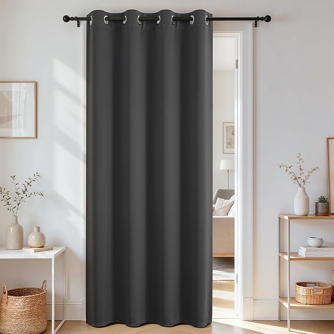 Joydeco Door Curtain Blackout Curtains for Doorway Privacy Closet Drapes | Room Divider Curtains for Bedroom Living Room, Sliding Door Curtains for Open Closet (Grey, 32Wx80L, 1 Panel)