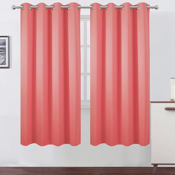 Coral Thermal Blackout Curtains/52 x 72 Inch/Set of 2 Panels Room Darkening Curtains for Bedroom