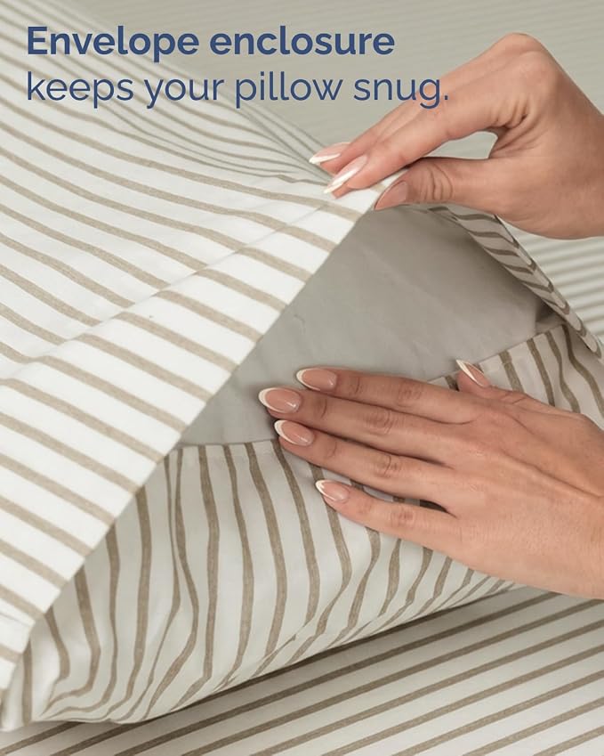 Twin Size 3 Piece Sheet Set - Breathable & Cooling Sheets - Beige Stripes | Hotel Luxury Bed Sheets for Women & Men, Deep Pockets, Easy-Fit, Extra Soft and Wrinkle Free Sheets, Oeko-Tex Bed Sheet Set