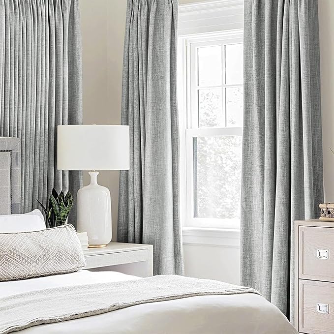 MIULEE 100% Blackout Linen Curtains for Bedroom 52x108 Inches Glacier Gray | Room Darkening, Light Blocking, Thermal Insulated, Grommet Top, Linen Textured, Window Curtains for Living Room, 2 Panels