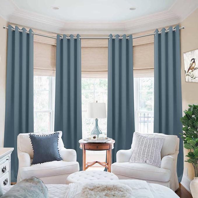 KOUFALL Slate Blue Window Treatments Curtains for Bedroom Living Room 2 Panels Set 2 Inch Grommet Holes Blackout Thick Thermal Insulated Curtains,90 Inches Long,Greyish Blue