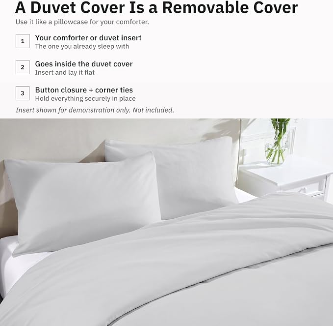 California Design Den Luxury Queen Size Duvet Cover Set, Silver | Soft 400 Thread Count 100% Cotton Sateen Backed by GH Seal, Duvet Cover & Pillow Sham 3 Pc Set, Button Closure & Corner Ties