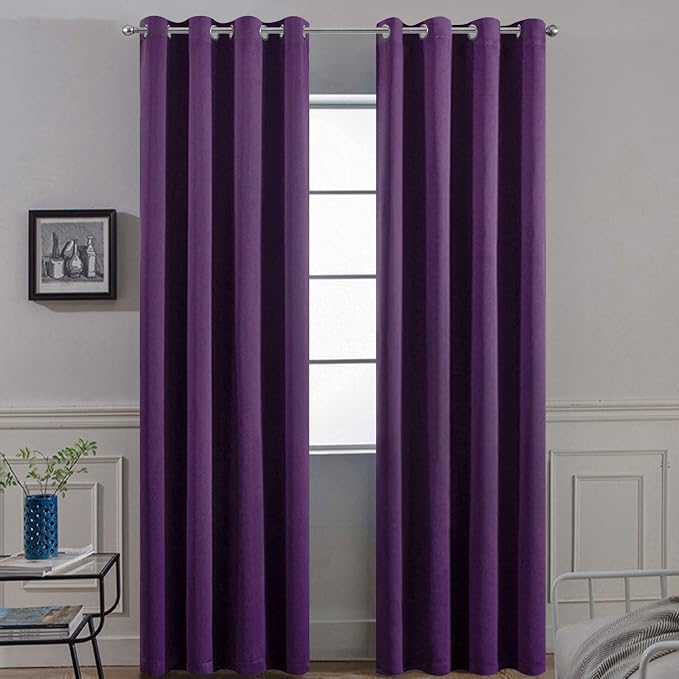 Yakamok Room Darkening Curtains 52x96 inch Length Purple-Living Room | 2 panels,grommet blackout window treatment,thermal insulated,light blocking drapes,privacy protection,bedroom dining room