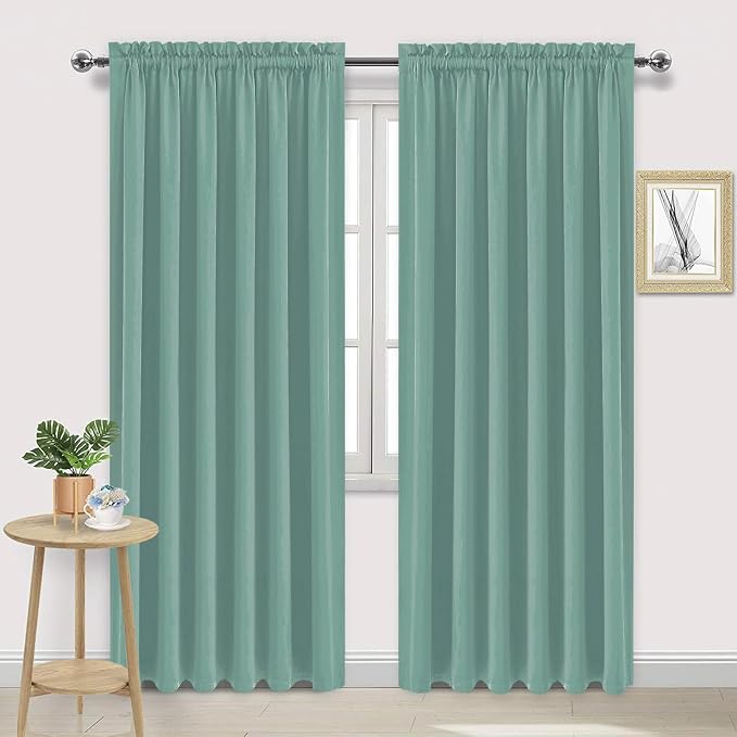 DWCN Wide Blackout Curtains for Bedroom 70 x 84 Inch Long Sage Green | 2 Panels Set, Room Darkening, Thermal Insulated, Light Blocking, Rod Pocket Drapes, Noise Reducing Window Treatment