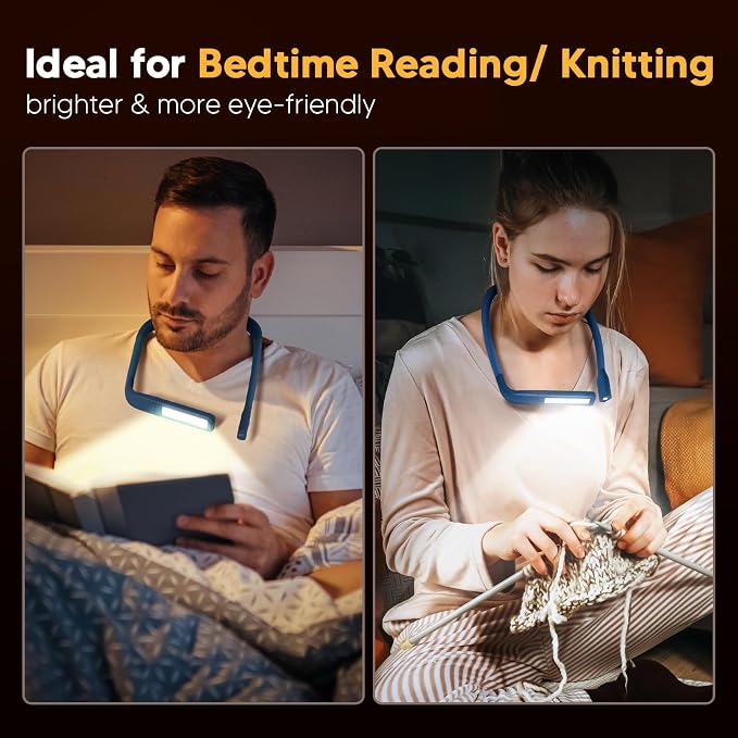 Neck Book Light, 3 Color Stepless Dimming Reading Light for Bed | 80H Rechargeable Neck Lamp for Reading Camping Working, Travel Use, Book Club Gifts for Readers, Christmas Birthday Gifts