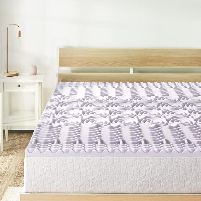 Mellow 1.5 Inch 5-Zone Memory Foam Mattress Topper, Soothing Lavender Infusion, Twin