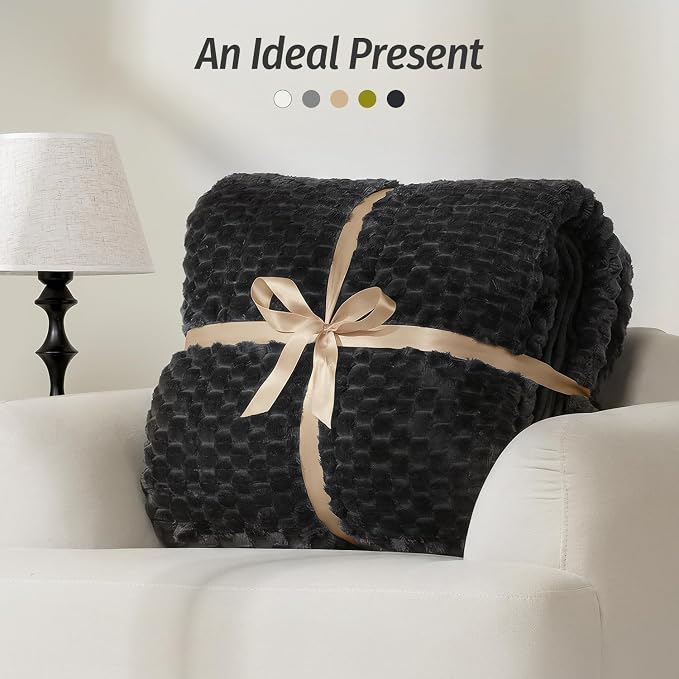 Fleece Weighted Blanket for Adults 60" x 80" 20lbs Fuzzy Blankets Black | Soft Queen Size Sherpa Weighted Blankets, 3D Imitation Turtle Shell Warm Jacquard Flannel Heavy Blanket for Couch and Bed