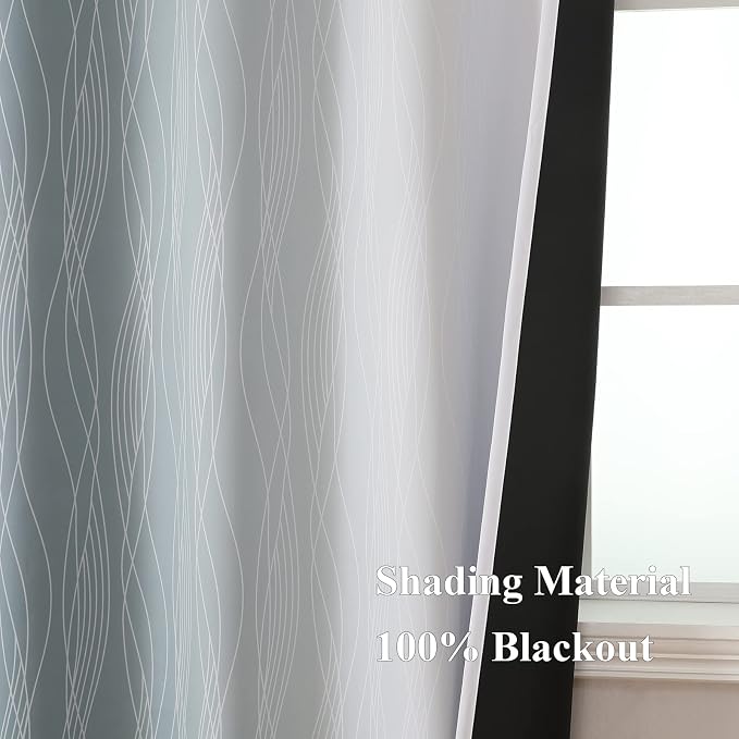 Stone Blue and Greyish White Blackout Curtains for Bedroom 54 Inch Long | Estelar Textiler Room Darkening Ombre Curtains for Bathroom,Light Blocking,Thermal Insulated Grommet Drapes,52Wx54L,2 Panels