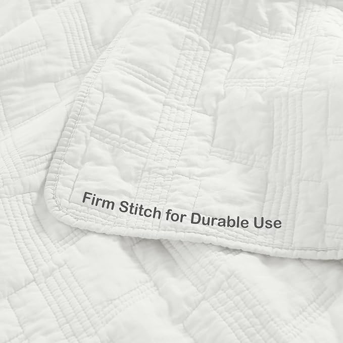 HORIMOTE HOME 100% Cotton Quilt Set King Size, White Pre-Washed 3-Piece Bedspread Coverlet Set, Cozy Lightweight Stitching Decorative Bedding Cover with 2 Shams in Geometric Pattern for All Season