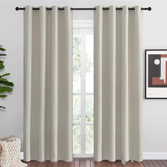 NICETOWN Natural Room Darkening Curtains for Bedroom 55" w x 86" L 2 Panels | Boho Farmhouse Home Decoration Window Treatment Total Privacy Drape Panels for Living Room Guest Room Kitchen Home Decor