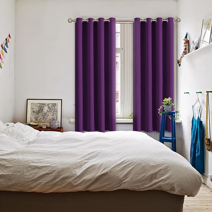 BGment Purple Blackout Curtains for Bedroom 72 Inch Long - 2 Panels | Grommet Top, Black Out, Room Darkening, Sunblock, Thermal Insulated, Window Drapes for Kids Boys Room, 52x72 Inch