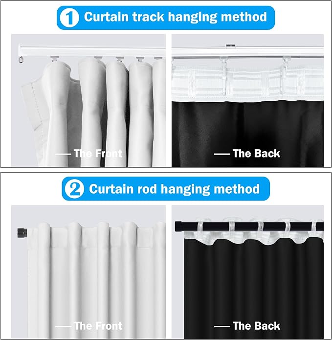 MaKefeile Room Divider Curtains Total Blackout Privacy Curtain Panel Room Thermal Insulated Noise Reduction Curtain for Bedroom Window Living Room Ceiling Track Curtains W 120 × H 96 in White.