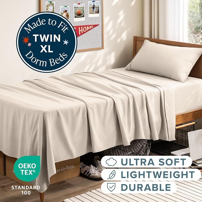 Bare Home Twin XL Sheet Set - 1800 Ultra-Soft (Twin XL, Sand) | Deep Pockets 6 to 15 Inches, Breathable, Hypoallergenic, Hotel Luxury, Easy Fit, Soft, All-Season